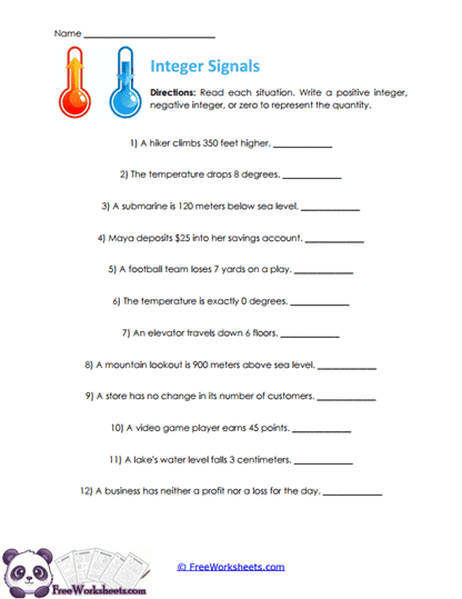 Signed Situations Worksheet