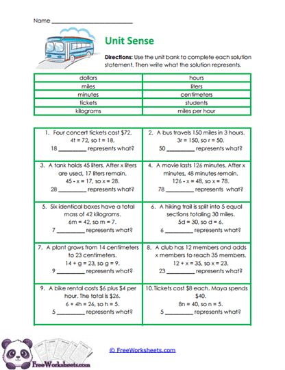 7th Grade Interpreting Algebraic Solutions Worksheet Collection