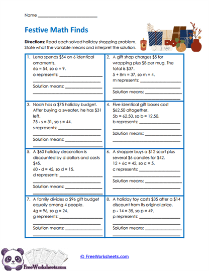 Holiday Meanings Worksheet
