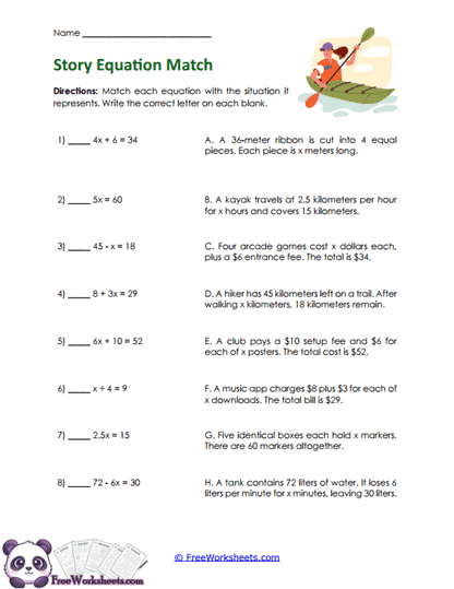 Story Matches Worksheet
