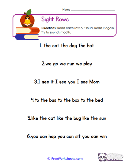 Sight Rows Worksheet