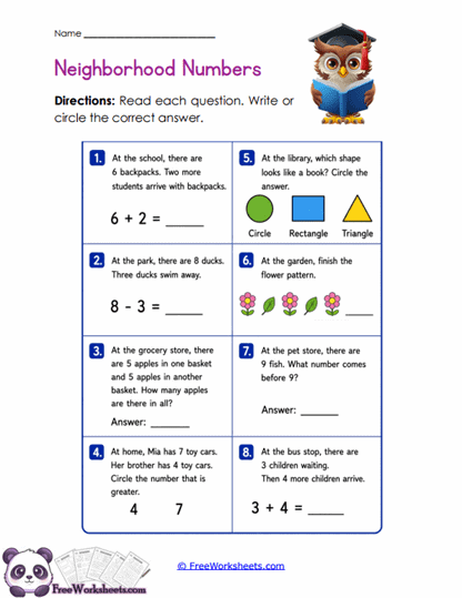 Neighborhood Math Worksheet