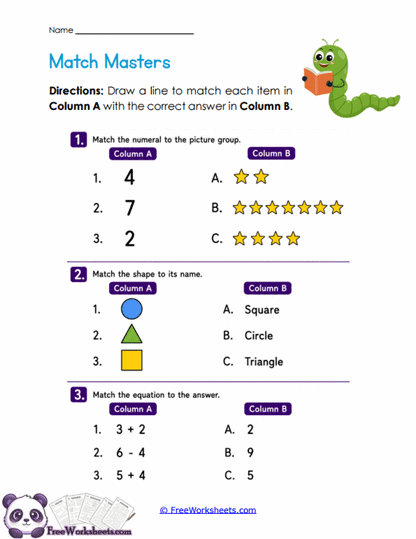 Matching Mission Worksheet