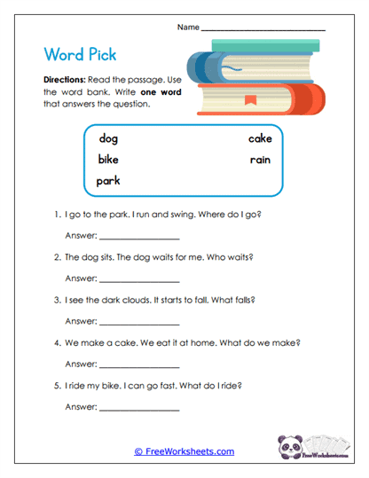Word Pick Worksheet