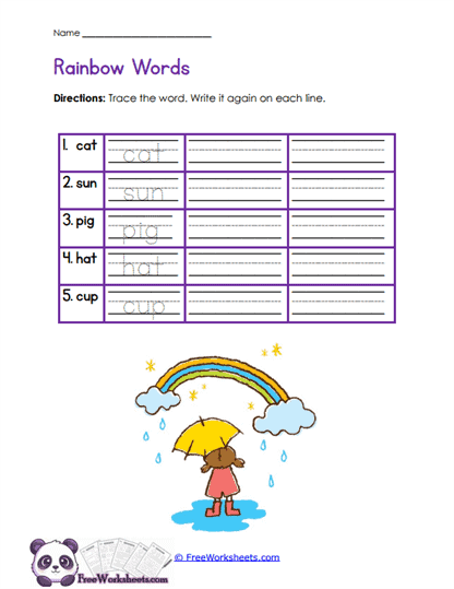Rainbow Writing Worksheet - FreeWorksheets.com