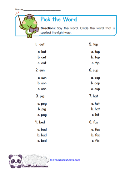 Spelling Choices Worksheet