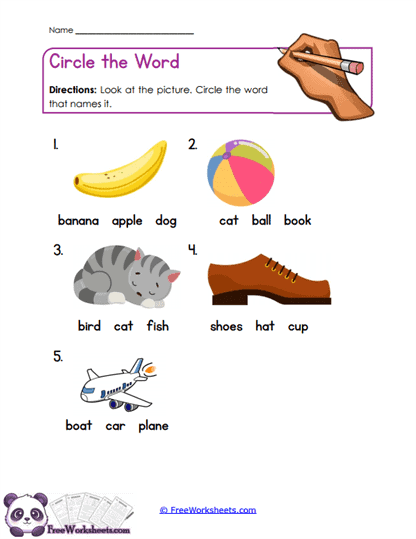 Picture Words Worksheet