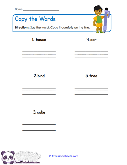 Word Copying Worksheet