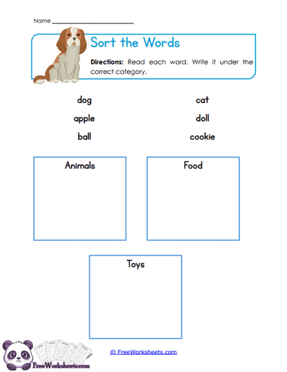 Word Sorting Worksheet