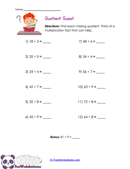 Quotient Finder Worksheet