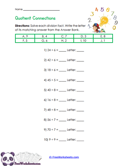 Answer Bank Match Worksheet