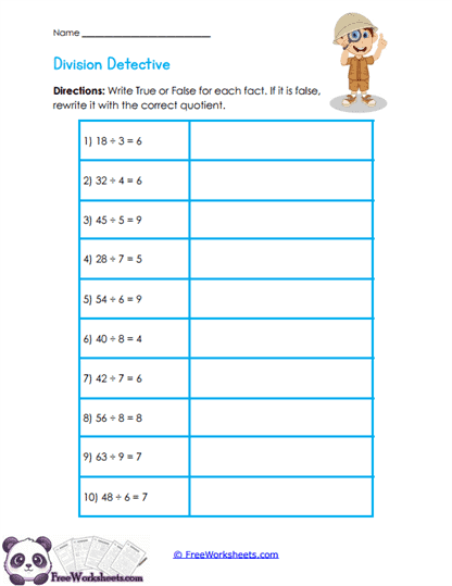 Division Truth Check Worksheet