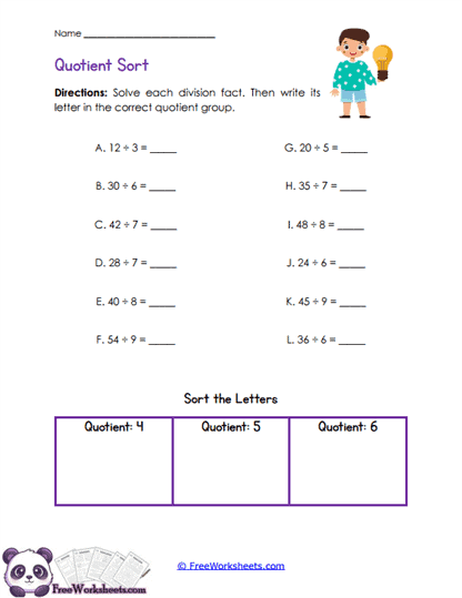 Quotient Sort Worksheet