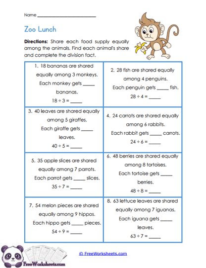 Zoo Lunch Shares Worksheet