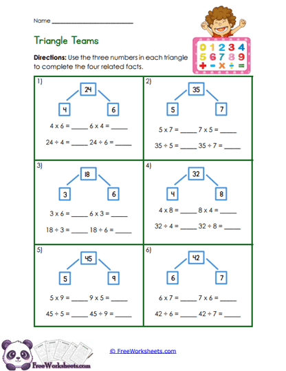 Fact Family Triangles Worksheet
