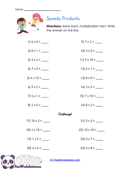 Fact Sprint Worksheet