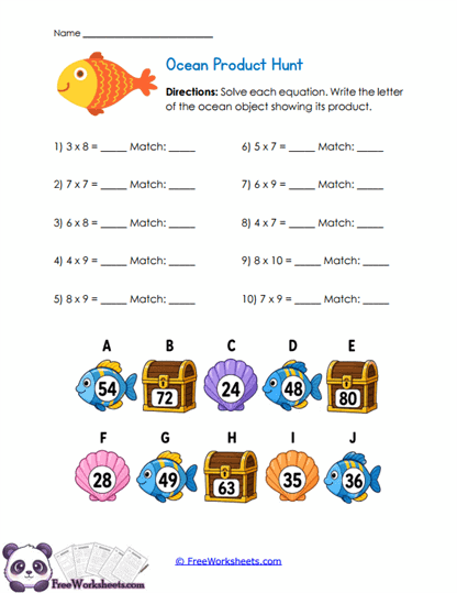 Ocean Product Match Worksheet