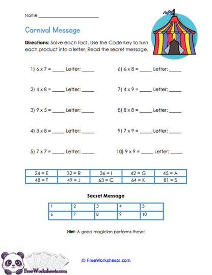 Carnival Code Worksheet