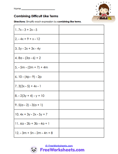 Like Terms Worksheet
