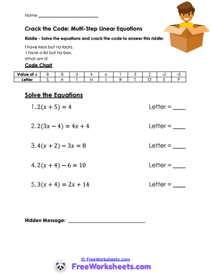 Equation Codes Worksheet