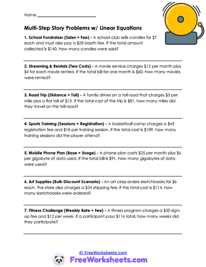 Story Equations Worksheet