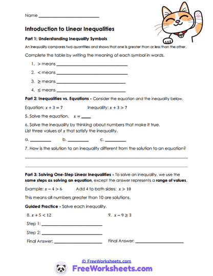 Linear Inequalities Worksheet Collection