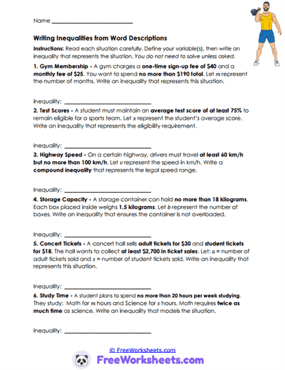 Word Inequalities Worksheet