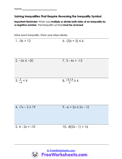 Symbol Reversal Worksheet