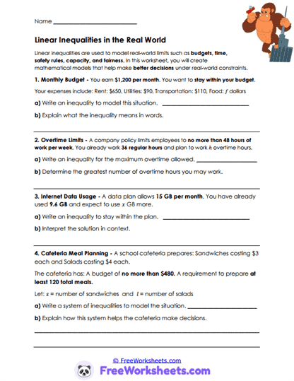 Real Constraints Worksheet