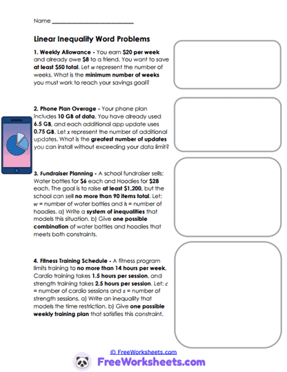 Inequality Stories Worksheet