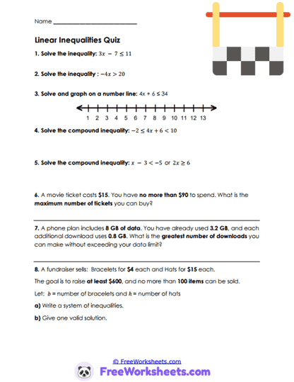 Inequality Review Worksheet