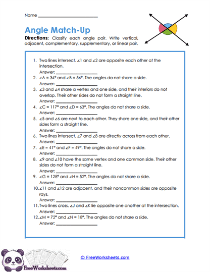 Angle Pairs Worksheet