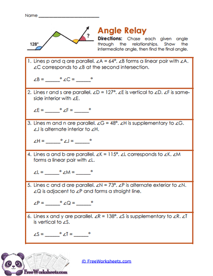Angle Relay Worksheet