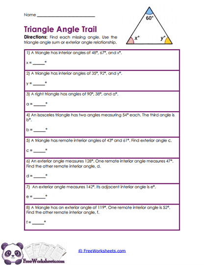 Triangle Sums Worksheet