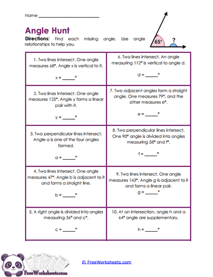 Missing Angles Worksheet