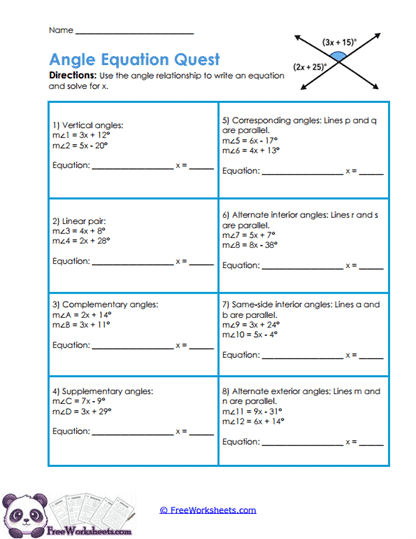 Angle Equations Worksheet