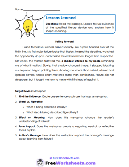 First Light Worksheet
