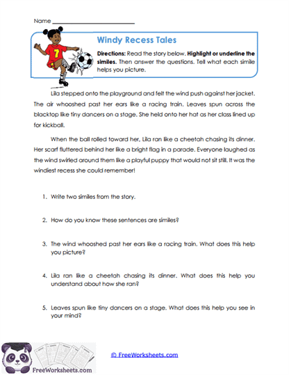 Simile Stories Worksheet