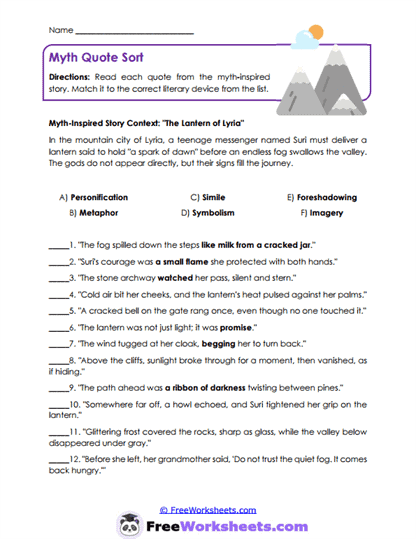 Grade 7 Literary Devices Worksheet Collection