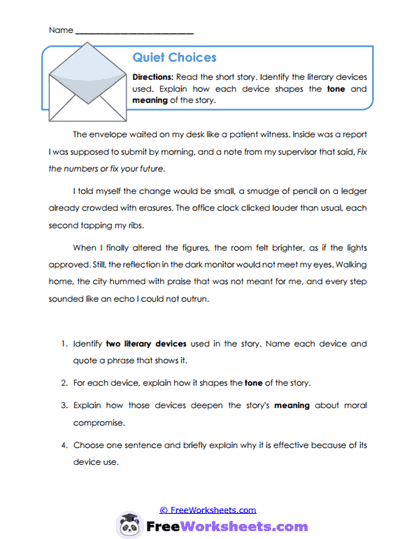 Quiet Choices Worksheet