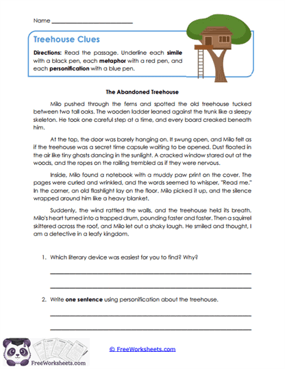 Treehouse Clues Worksheet