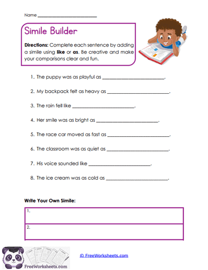 Simile Builder Worksheet