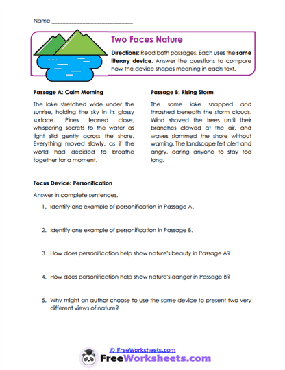 Two Faces Nature Worksheet