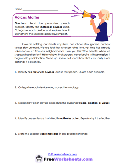 Voices Matter Worksheet