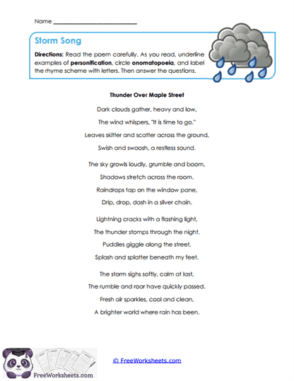 Storm Song Worksheet