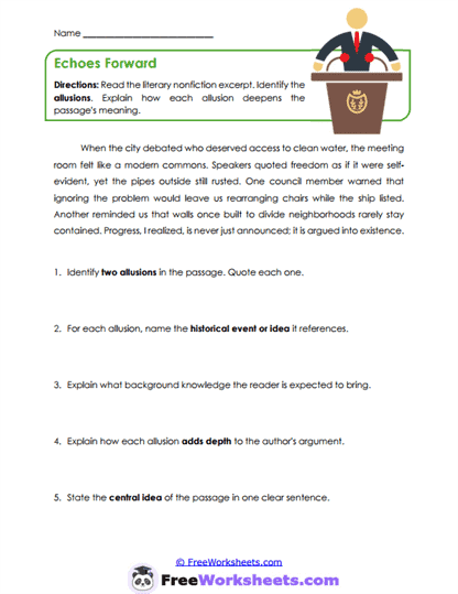 Echoes Forward Worksheet