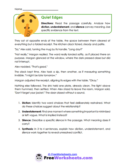 Quiet Edges Worksheet