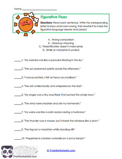 Figurative Fixes Worksheet