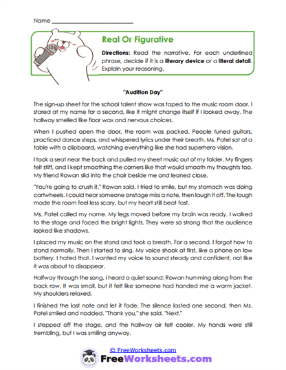 Real Or Figurative Worksheet