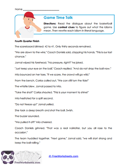 Game Time Talk Worksheet